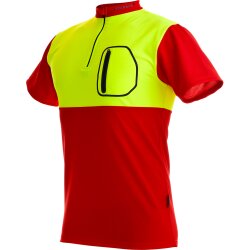 Zipp-Neck Shirt Kurzarm Gr. L Farbe Rot - Neongelb