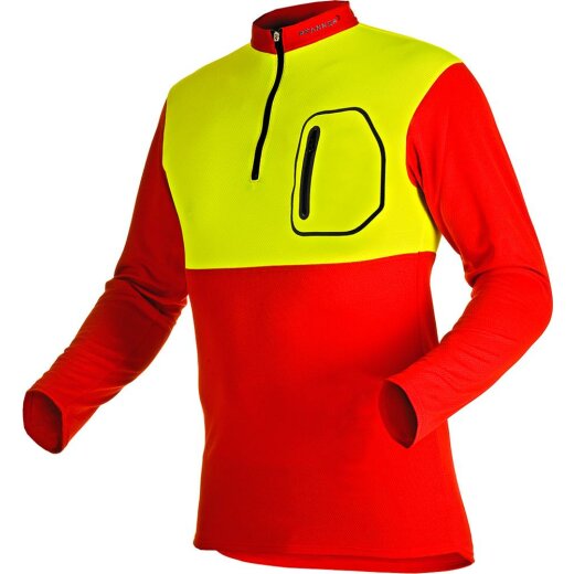 PFANNER Funktionsshirt Zipp-Neck Shirt Langarm  Gr. M Farbe Rot - Neongelb