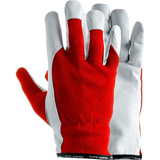 Ziegenleder-Handschuh Allround Gr. M Farbe Weiss-Rot